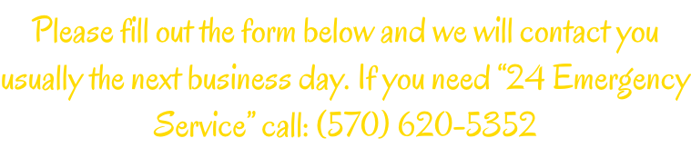 Please fill out the form below and we will contact you usually the next business day. If you need “24 Emergency Service” call: (570) 620-5352